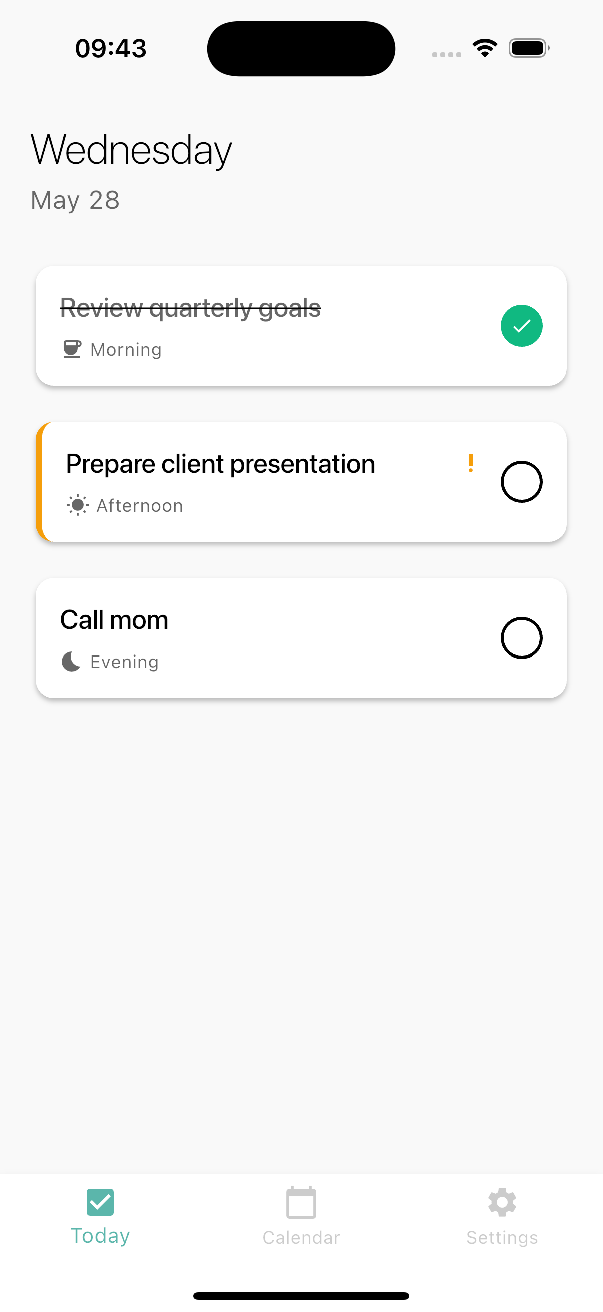 3 Tasks Per Day - Home Screen with daily tasks